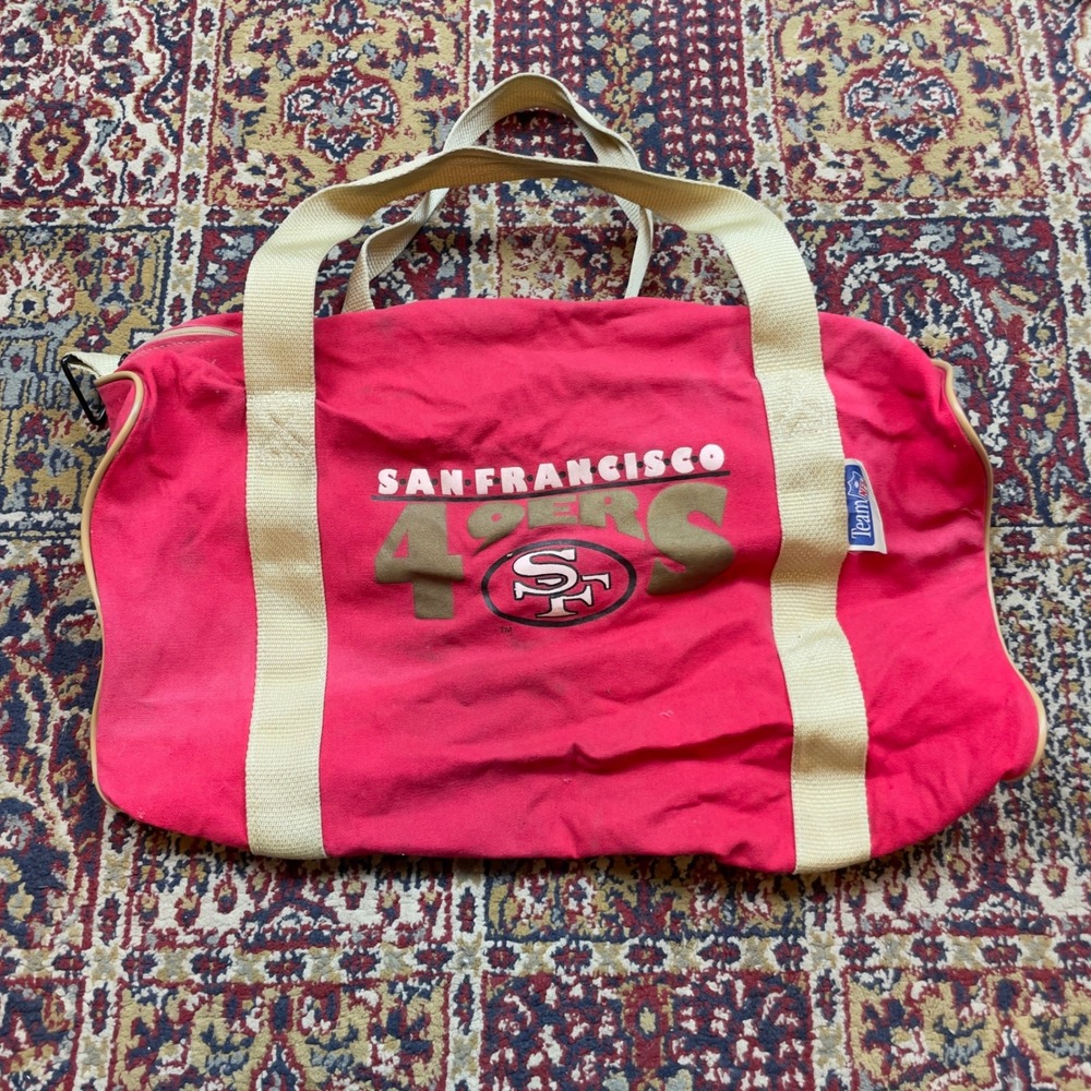 VTG 70s 80s‎ San Francisco 49ers NFL Team Gear Duffel Bag Red Gold Light Strap